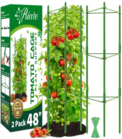 Riare 2-pack 4ft tomato cages provide sturdy vertical support for tomato plants.