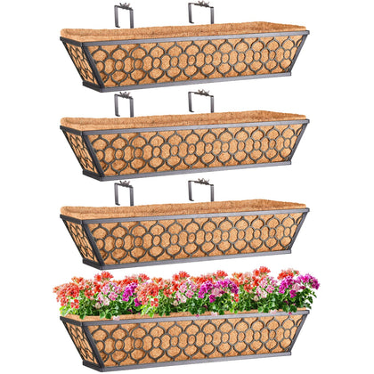 Riare 4-pack window boxes with coco liner for porch planting and drainage