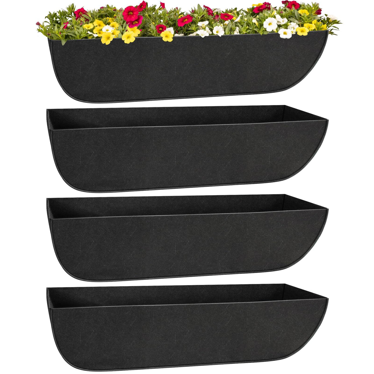 Riare 4-pack window box liners in black fabric for tidy soil containment.