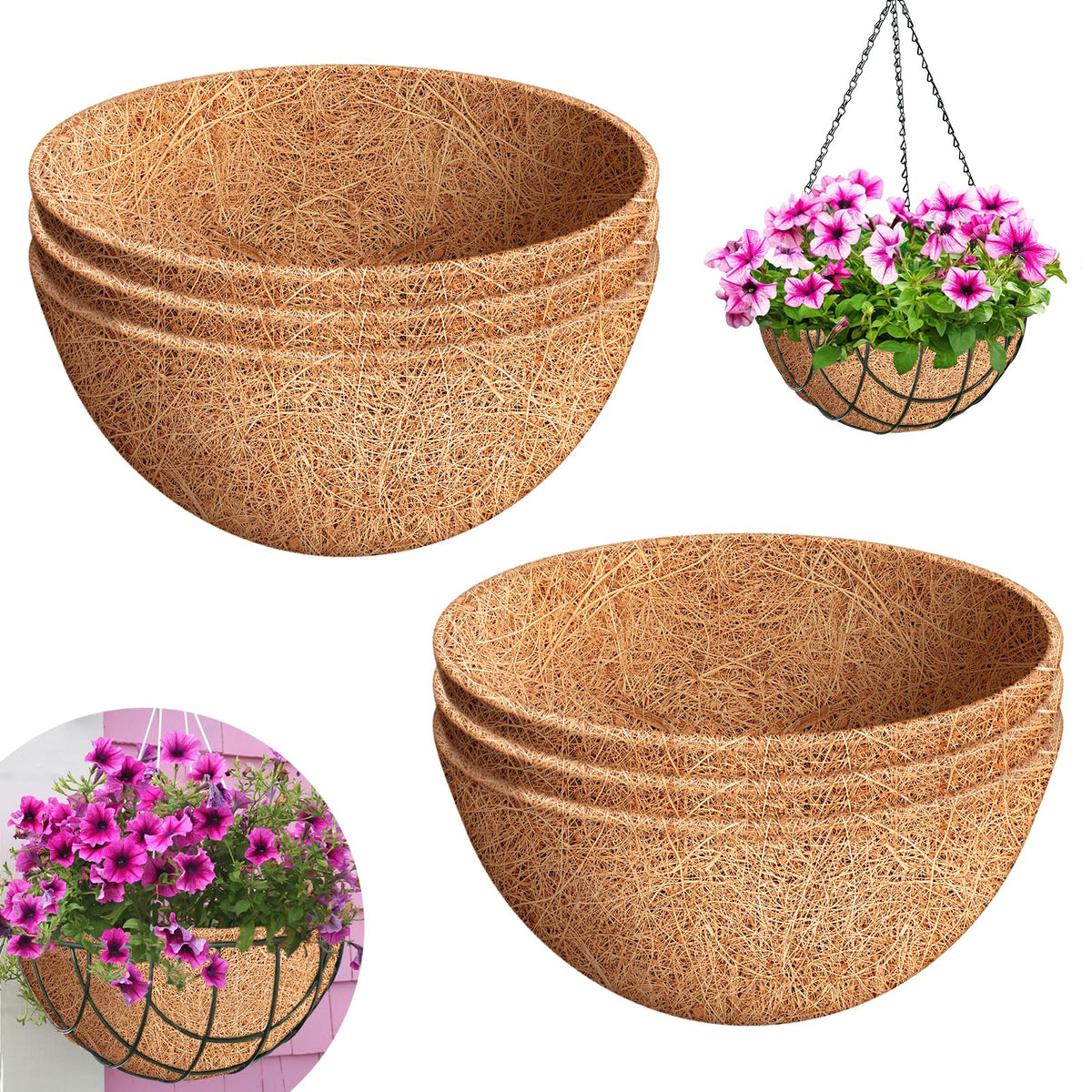 Riare 6 pack 10 inch round coconut liners for hanging baskets boost drainage and moisture