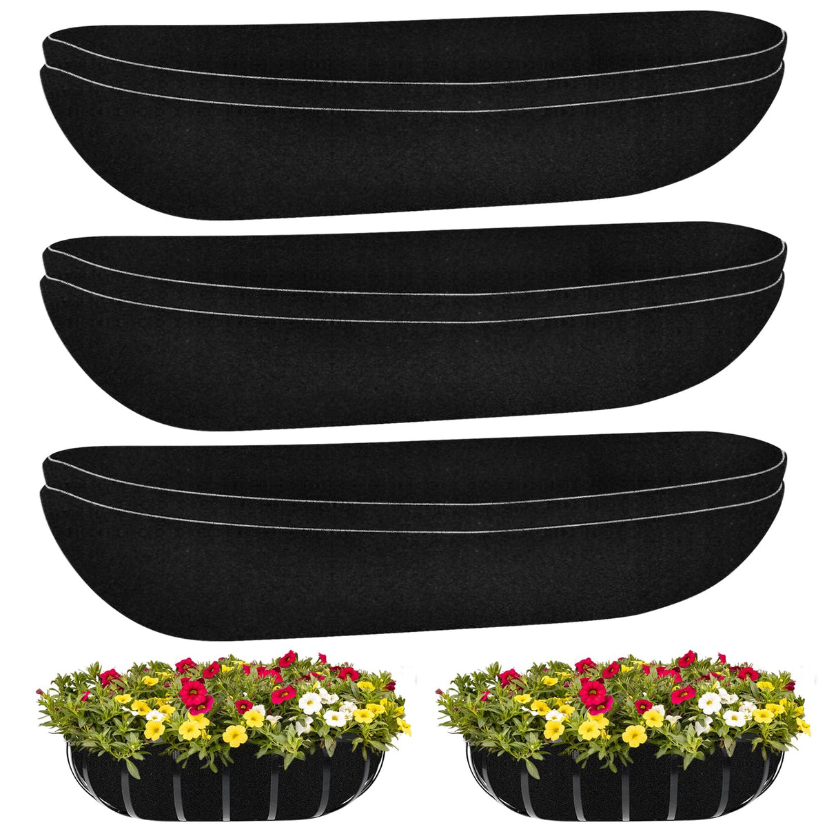 Riare 6-pack 30-inch black felt window box liner for quick setup and durable moisture retention.