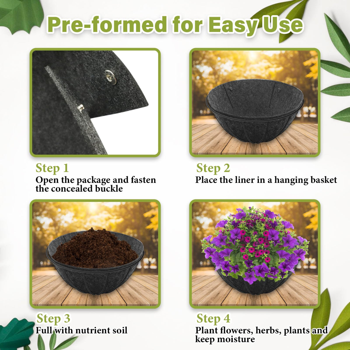 Riare black liner enhances indoor and outdoor hanging basket decor