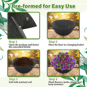 Riare 12-inch liners fit most hanging baskets for indoor or outdoor use.