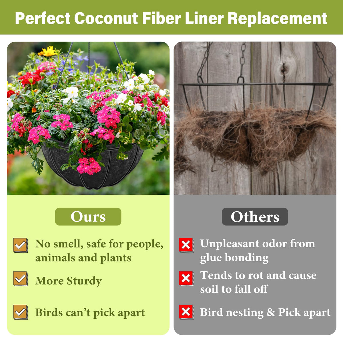 Riare liner with drainage holes improves airflow and reduces soil loss