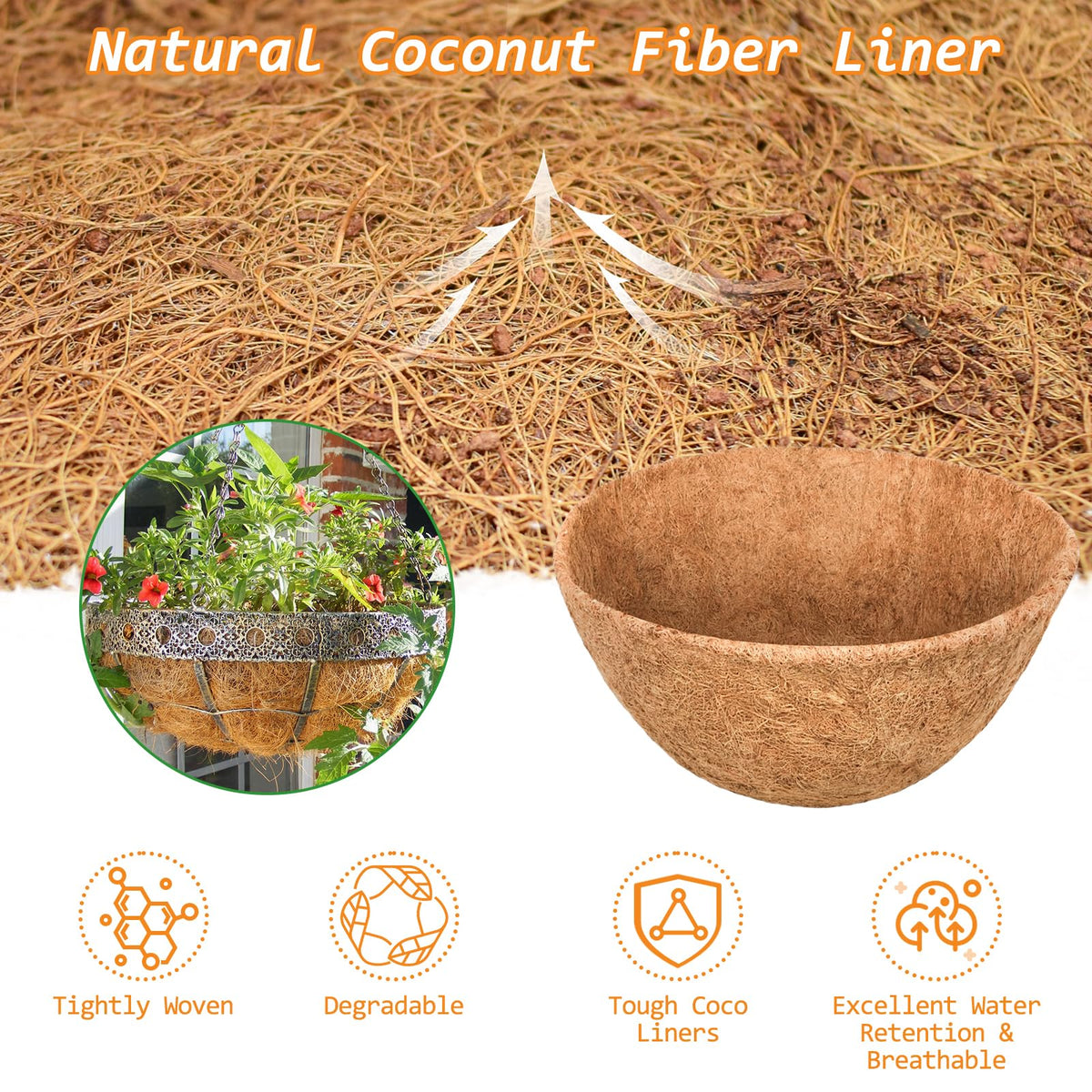 Riare easy reshape coconut liners adapt to basket sizes