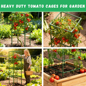 Riare garden setup with tomato cages fits beds, containers, and greenhouses.