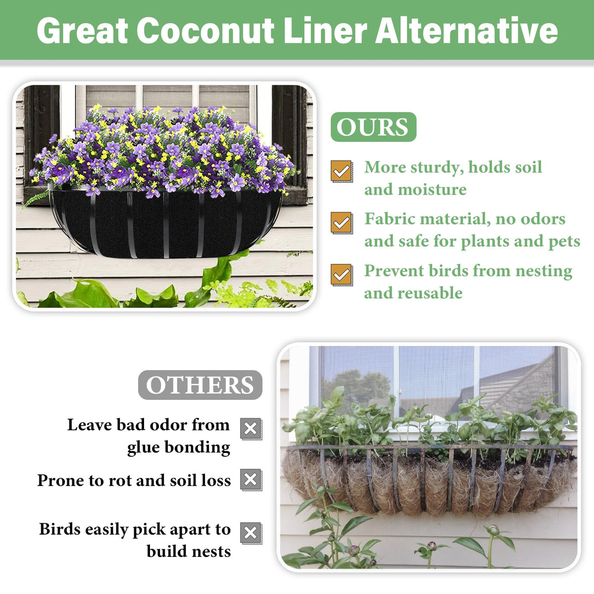 Riare hanging basket liner demonstrates easy installation and neat deck presentation