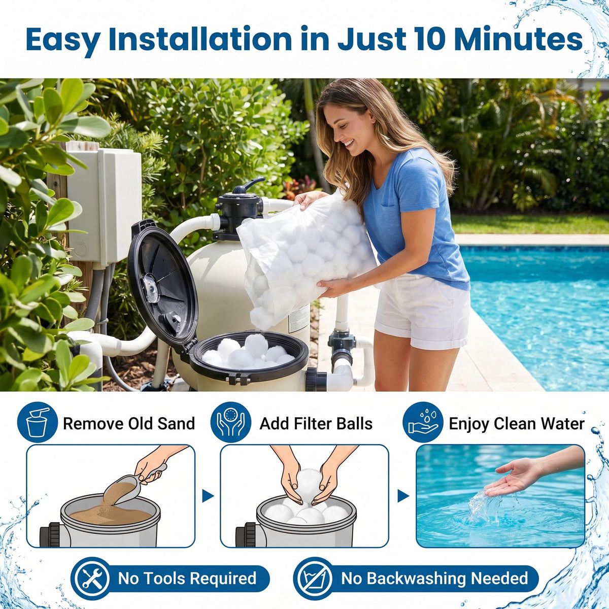 Riare filter balls fit most sand filter systems across pools and ponds.