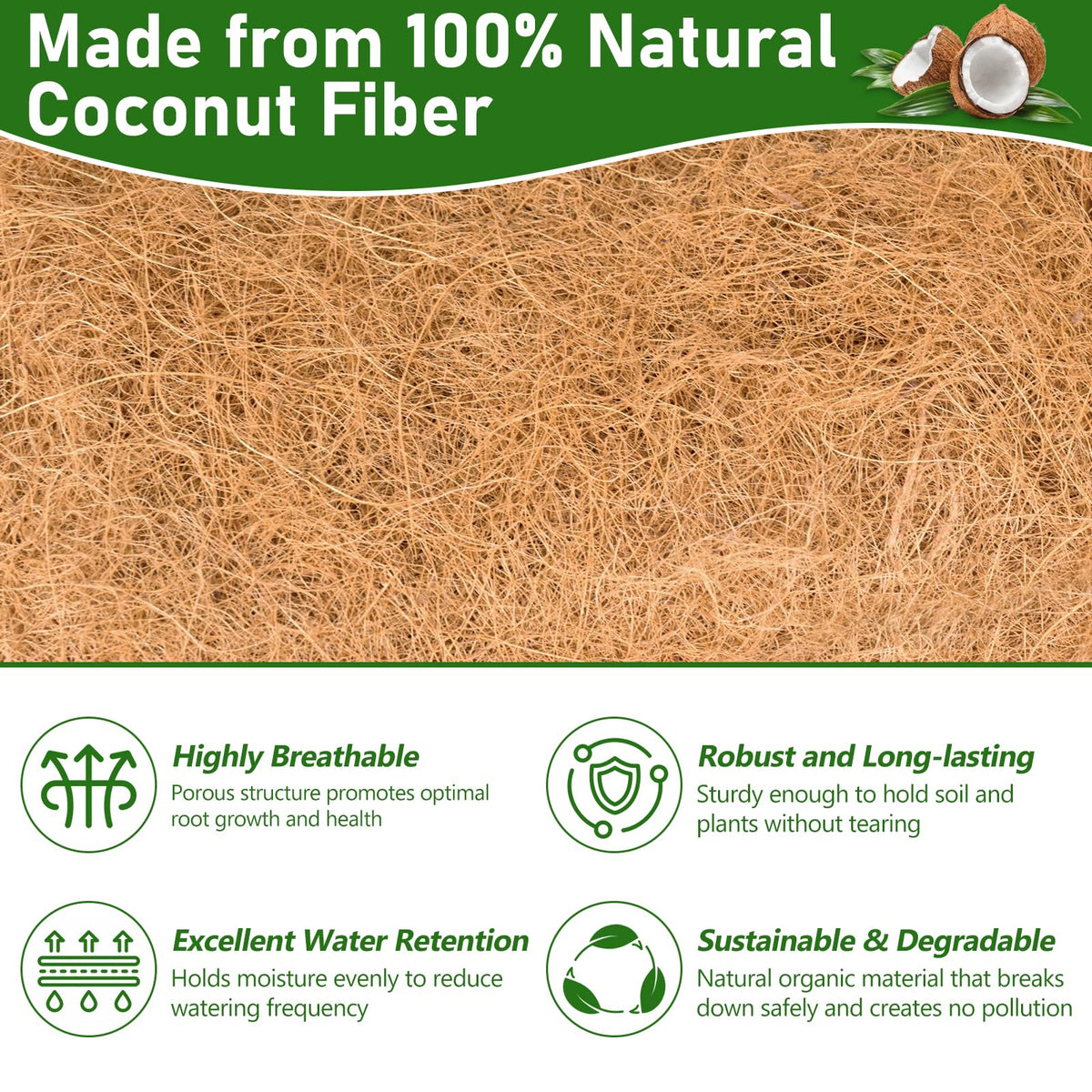 Riare natural coconut fiber close-up highlighting durable, renewable material.