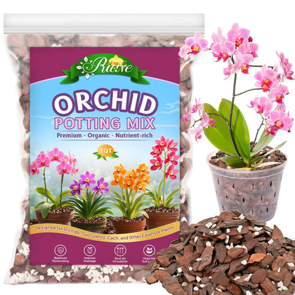 Riare orchid mix bag label shows natural ingredients for healthier aeration.