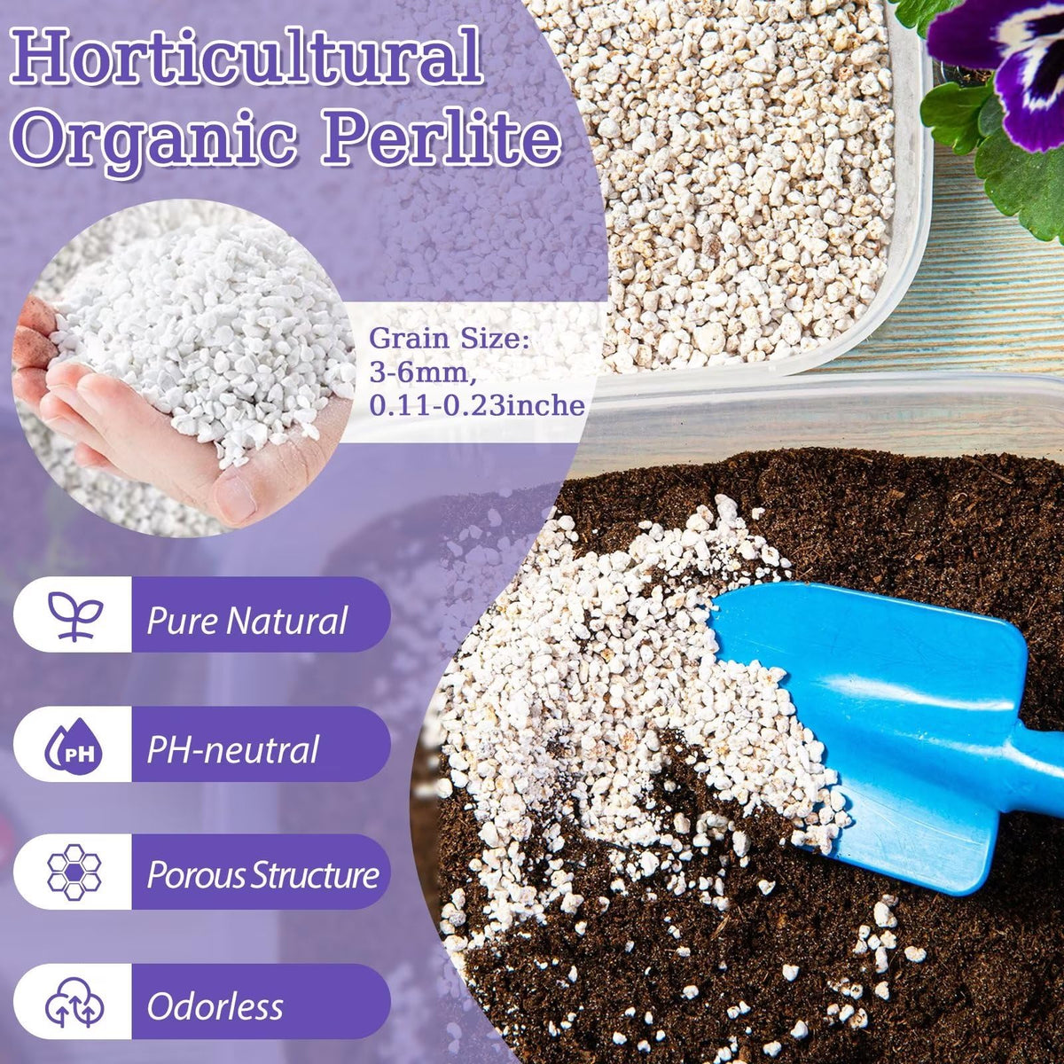 Riare perlite soil amendment with chunky structure enhances drainage and root growth.