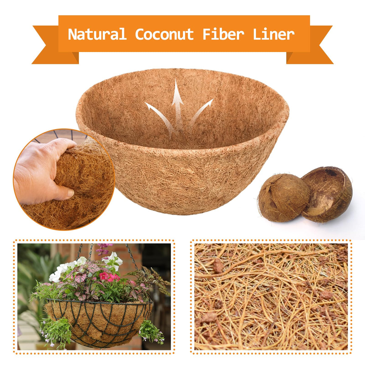 Riare premium coconut coir liners provide breathable, durable planter protection