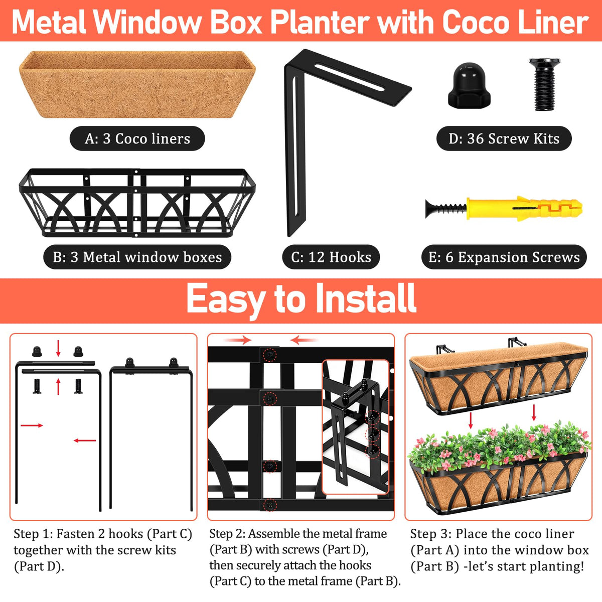 Riare railing planter with hardware included ready for quick installation.