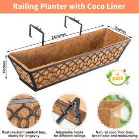 Riare railing planter iron frame with black powder coating supports outdoor use