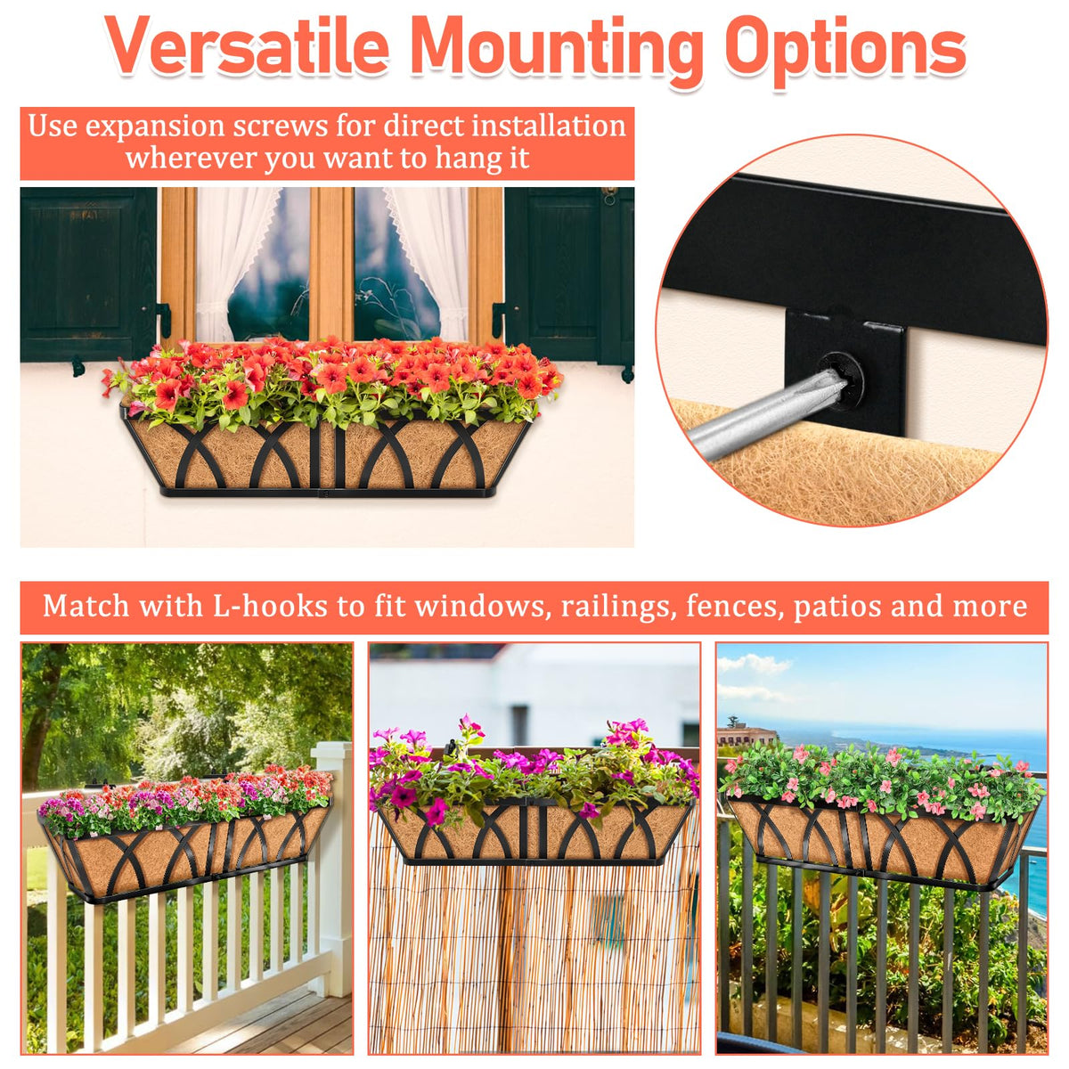 Riare rectangular planter on balcony with rustic farmhouse charm.