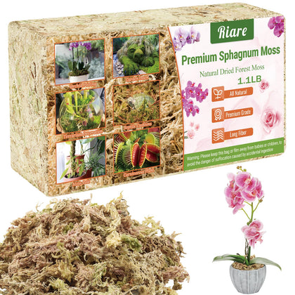 Riare sphagnum moss long-fiber for orchid potting, providing moisture retention and gentle root support.