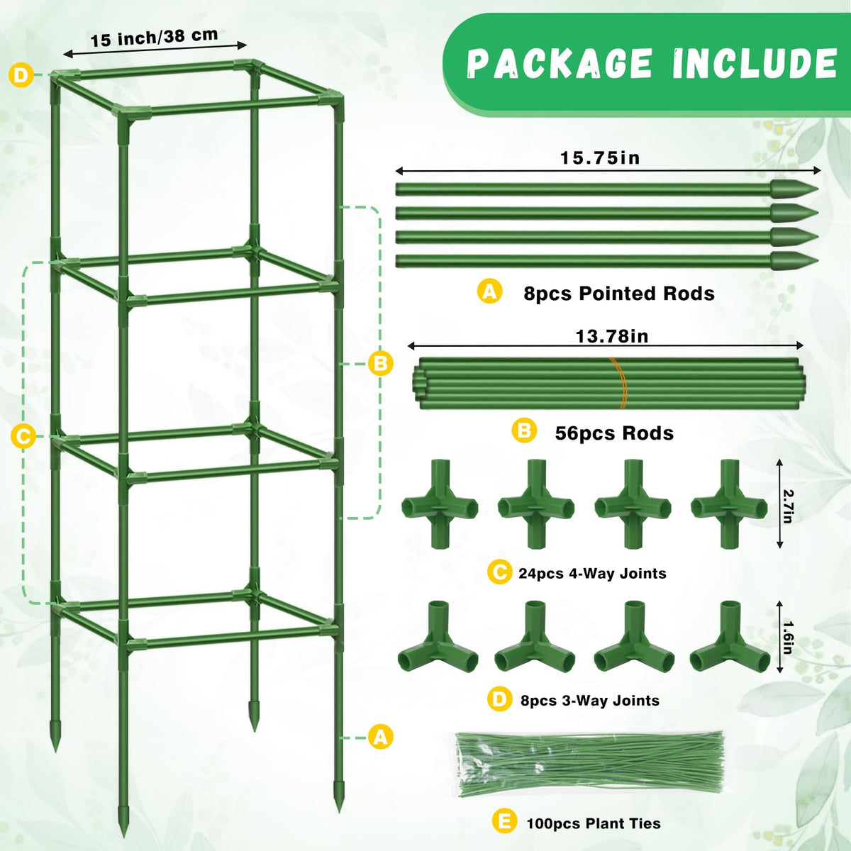 Riare square tomato cage connecting rods enable quick, reliable assembly.