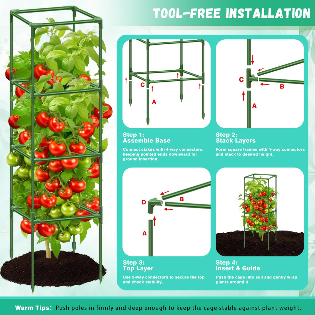 Riare 4-way connections for versatile trellis layouts.