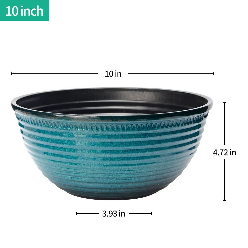 RICH ATLAS blue-striped 10-inch plant pot, side view, versatile balcony option.
