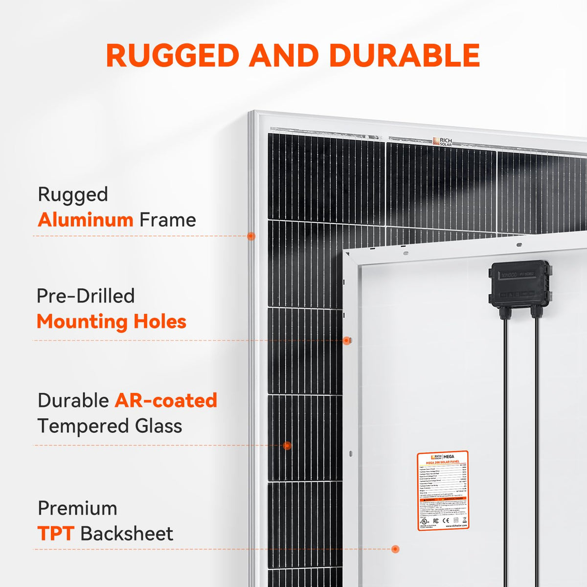 RICH SOLAR 200W N-Type cells close-up showing low LID and stable output