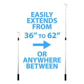 Richards Homewares Shepherds aluminium pole extended to 62 inches for high shelf access.