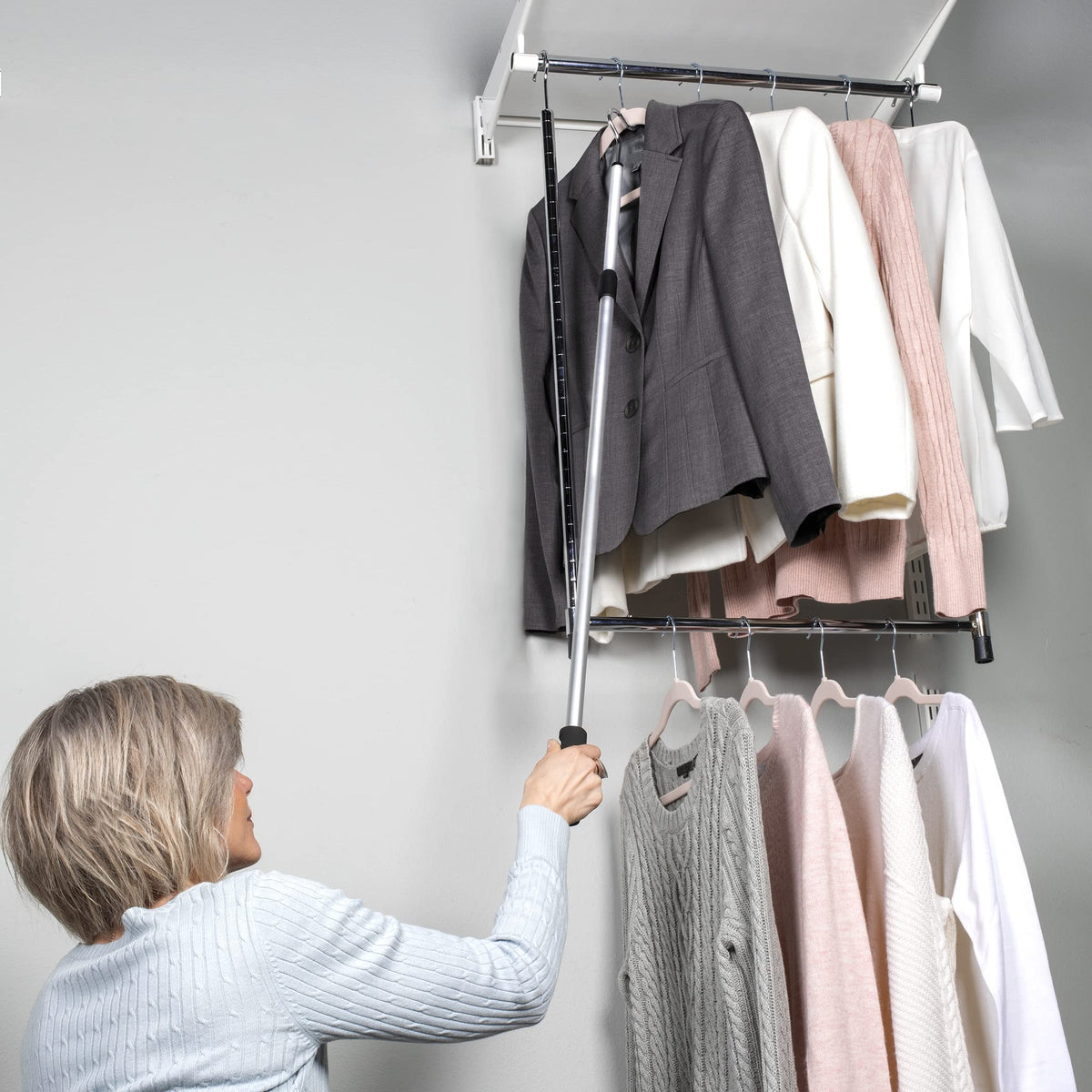 Richards Homewares Shepherds aluminium pole in use reaching for items.