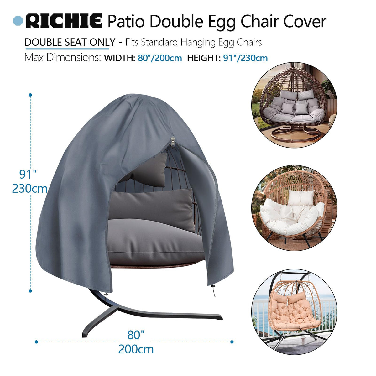 RICHIE egg chair cover with UV-resistant fabric prevents sun fade