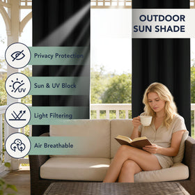 RichSets UV-protected outdoor curtain blocking sun for a cooler seating area.