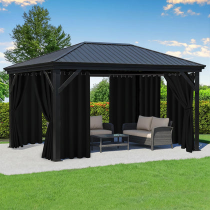 RichSets waterproof outdoor curtain protecting a patio from rain and splashes.