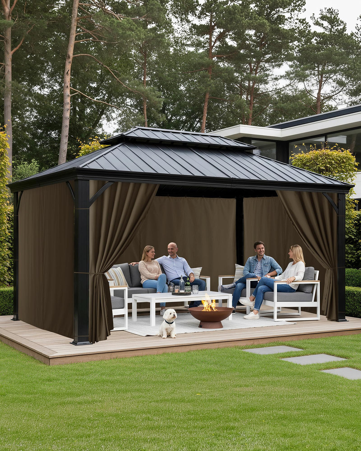 RichSets Gazebo Curtains brown color complements decks and patios.