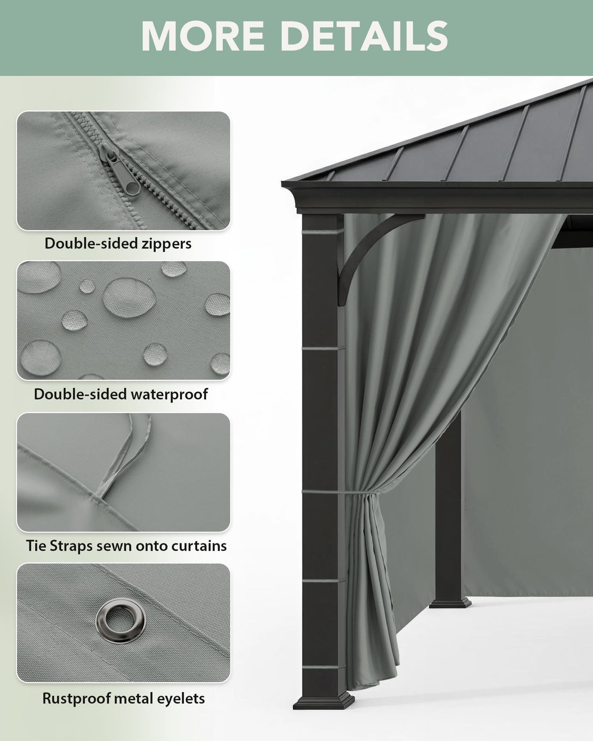 RichSets gazebo sidewalls installed on a frame offer waterproof protection from wind.