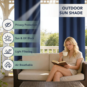 RichSets privacy-navy outdoor curtains create seclusion for balcony or cabana.