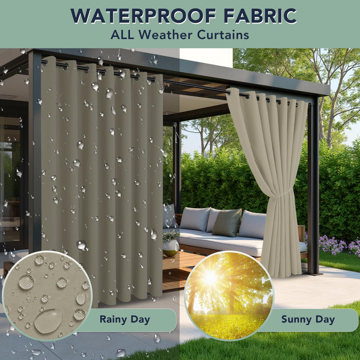 RichSets Outdoor Curtains privacy pergola with grommets for easy installation