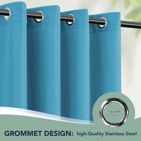RichSets teal curtains in machine-washable fabric, easy cleaning after outdoor use