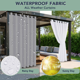 RichSets white outdoor curtains showing eight panels with grommets for easy hanging