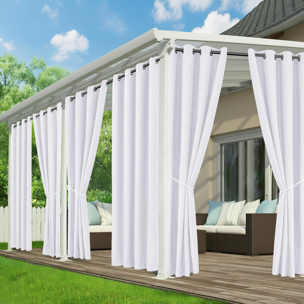 RichSets white outdoor curtains for patio with waterproof fabric protects against rain