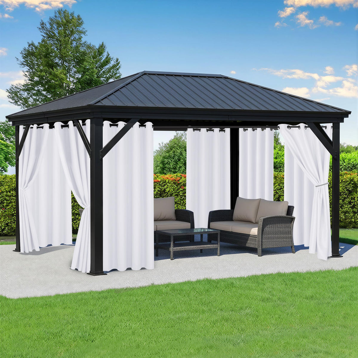 RichSets white outdoor curtains with waterproof fabric for patio protection and privacy
