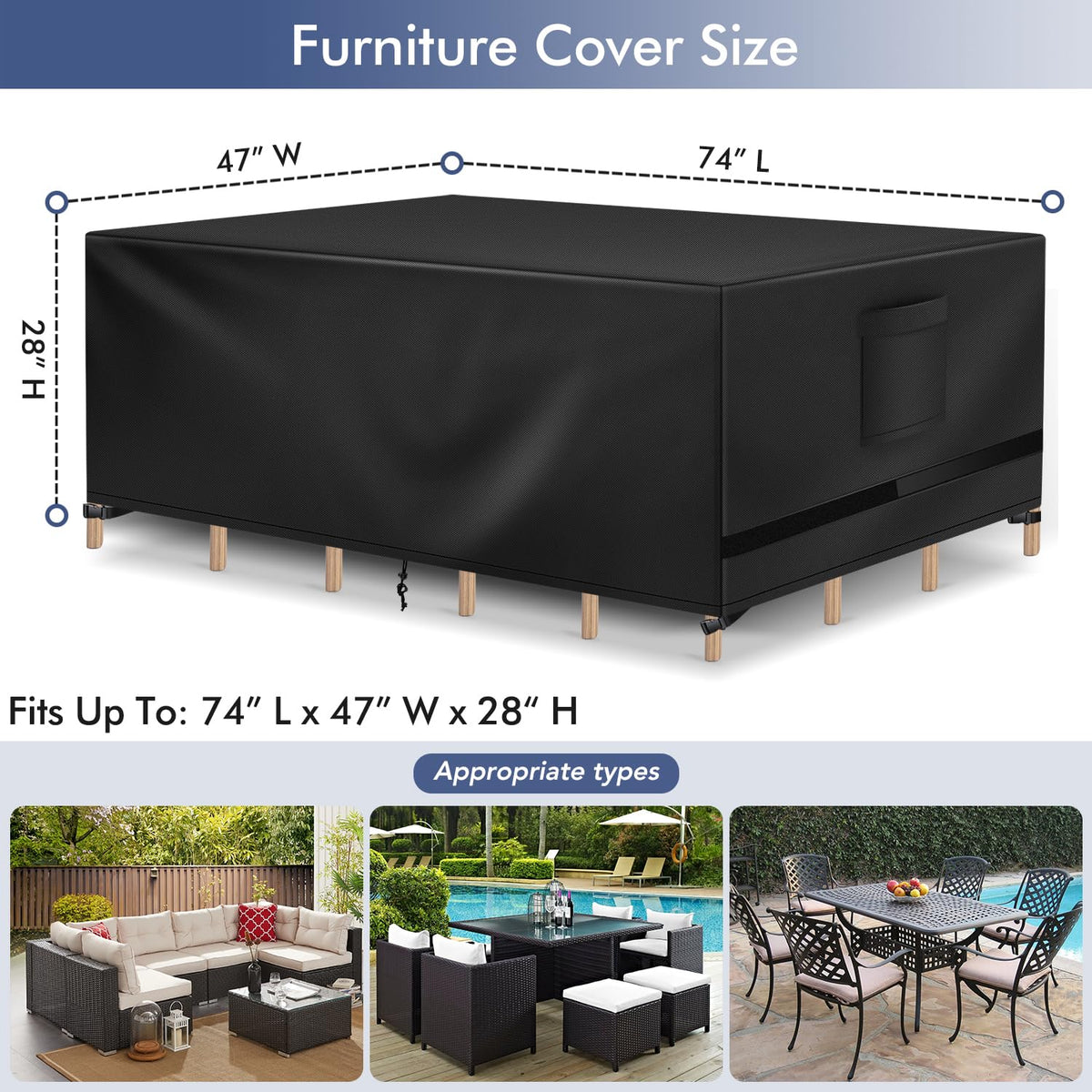 Richwon cover shows easy-to-use side handles for quick fitting and removal.