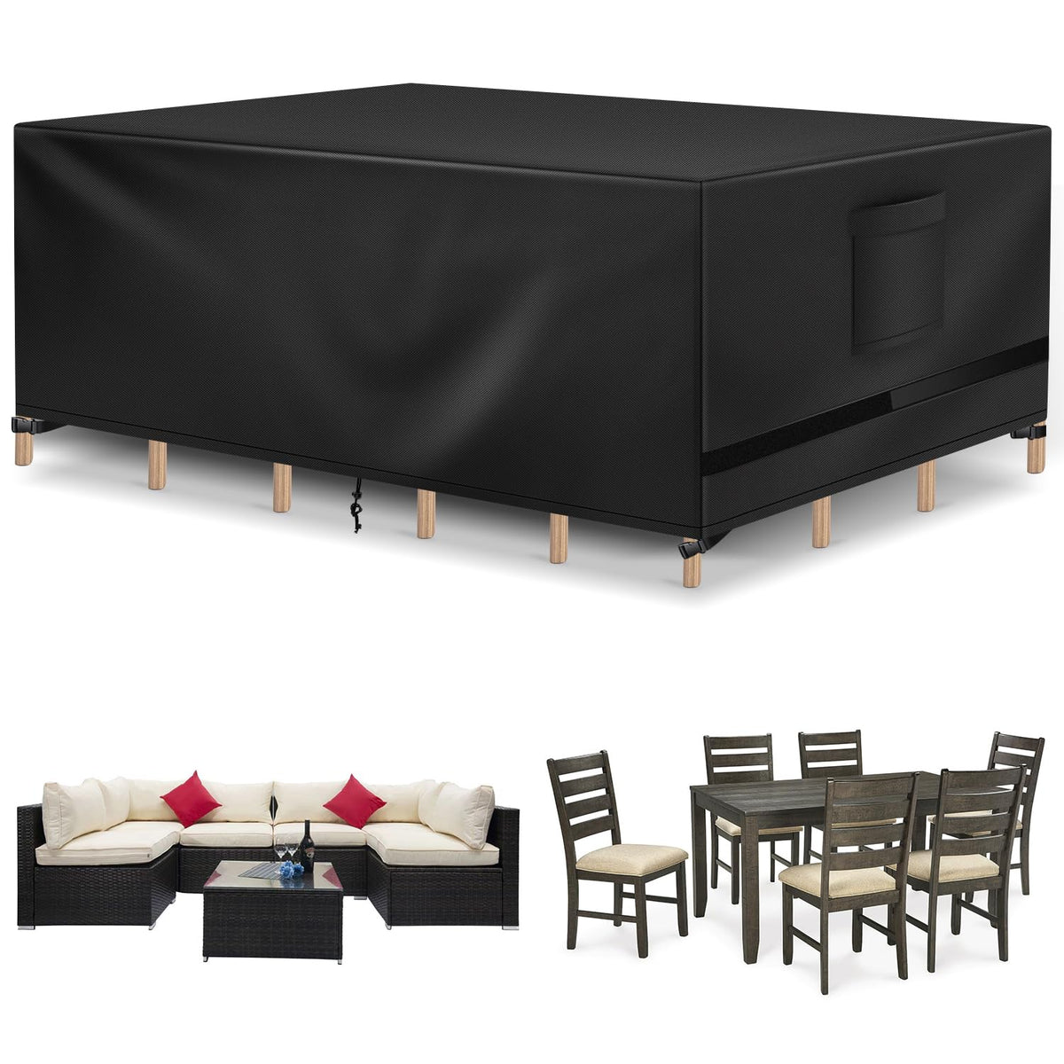 Richwon patio cover for waterproof rectangle protects outdoor furniture from rain and sun.