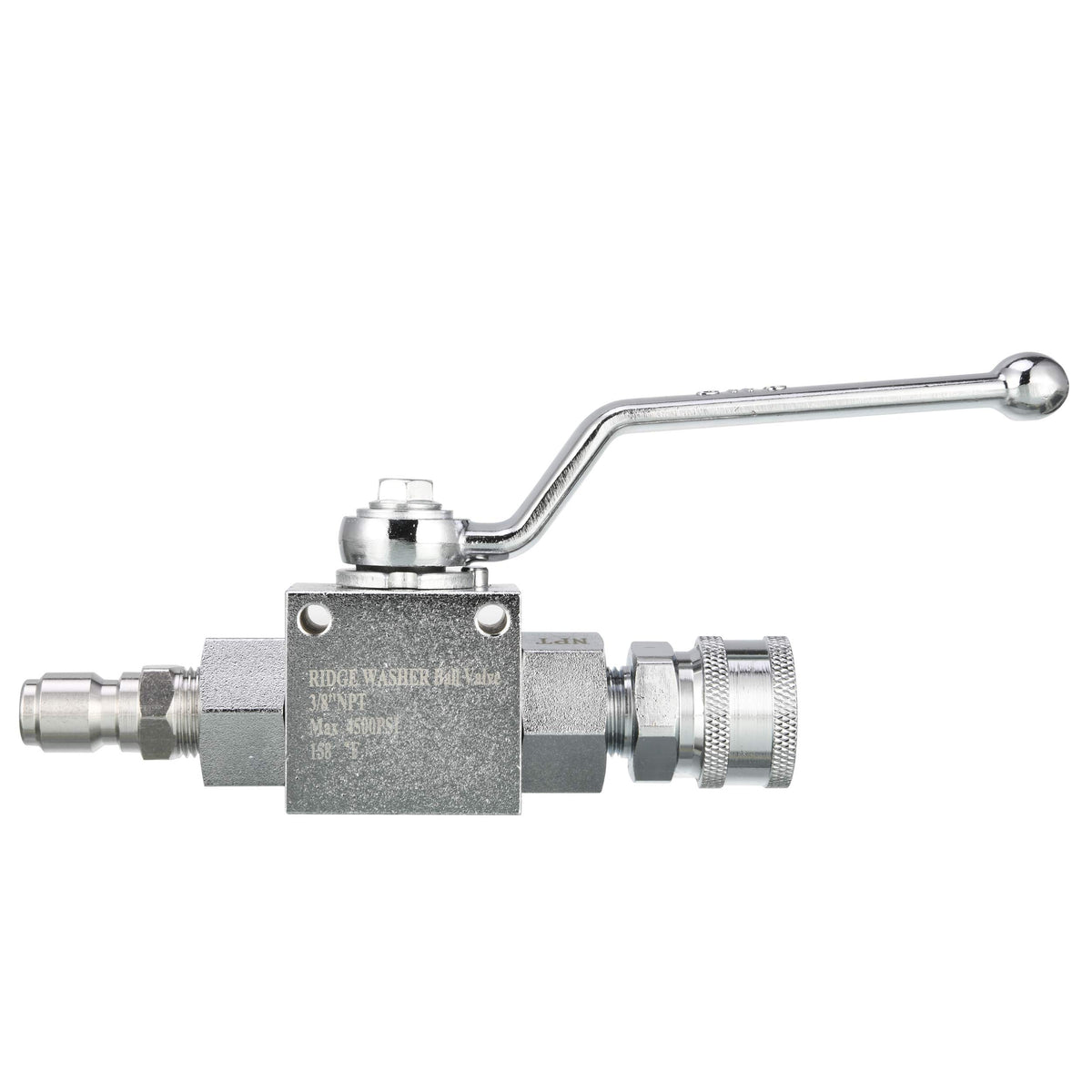 RIDGE WASHER ball valve handle in the on-off position for precise control