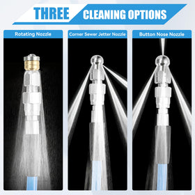 RIDGE WASHER corner nozzle targets tight angles to clear corner blockages.