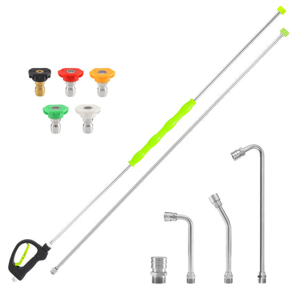 RIDGE WASHER extension wand fully extended to reach high gutters safely.