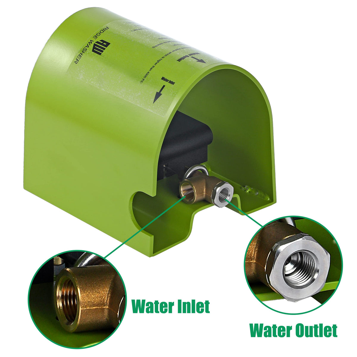 RIDGE WASHER foot pedal with steel cover protects the valve during use.