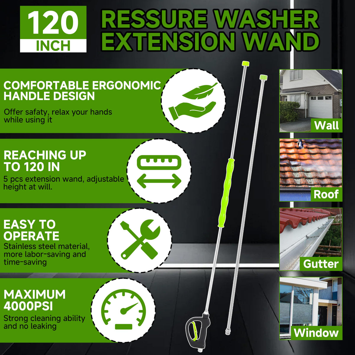 RIDGE WASHER gutter cleaner attachment fits most pressure washers up to 4000 PSI.