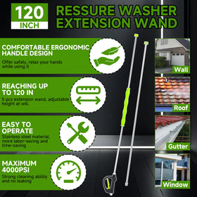RIDGE WASHER gutter cleaner attachment fits most pressure washers up to 4000 PSI.
