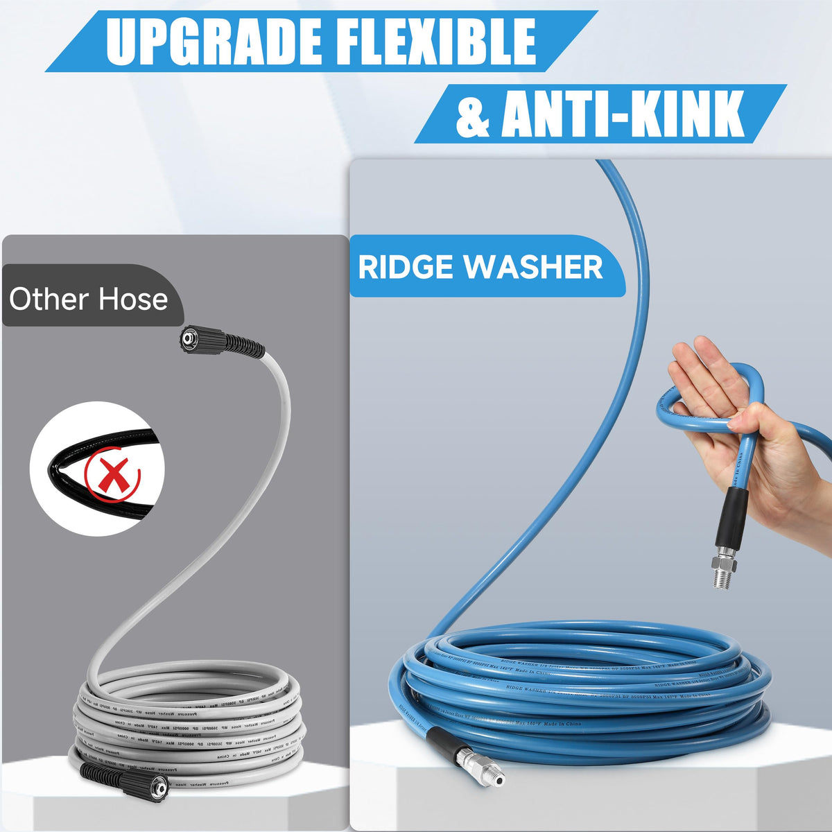 RIDGE WASHER 100ft jetter hose resists twisting for smoother operation.