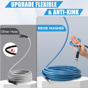 RIDGE WASHER 100ft jetter hose resists twisting for smoother operation.