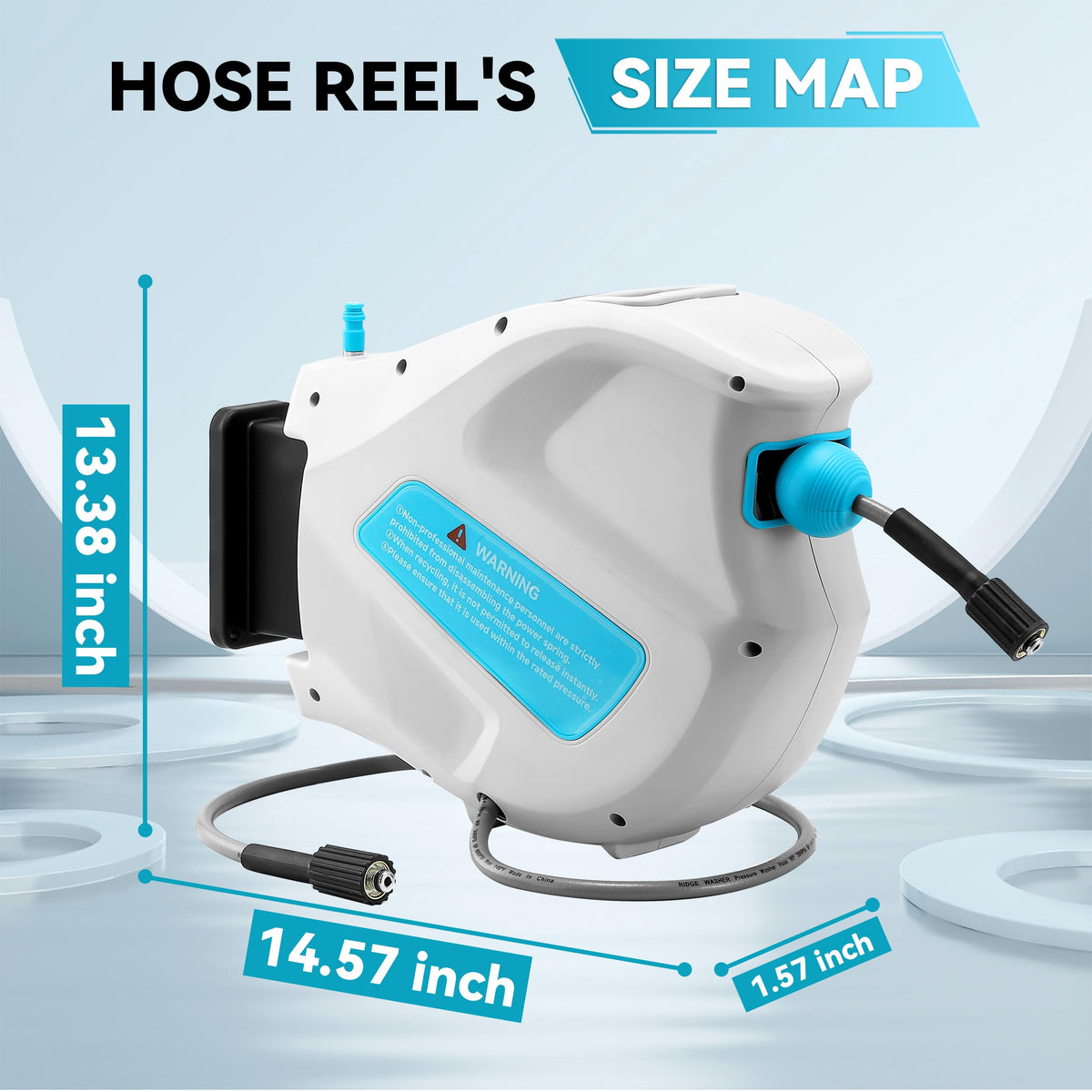 RIDGE WASHER retractable hose extends to reach distant cleaning areas
