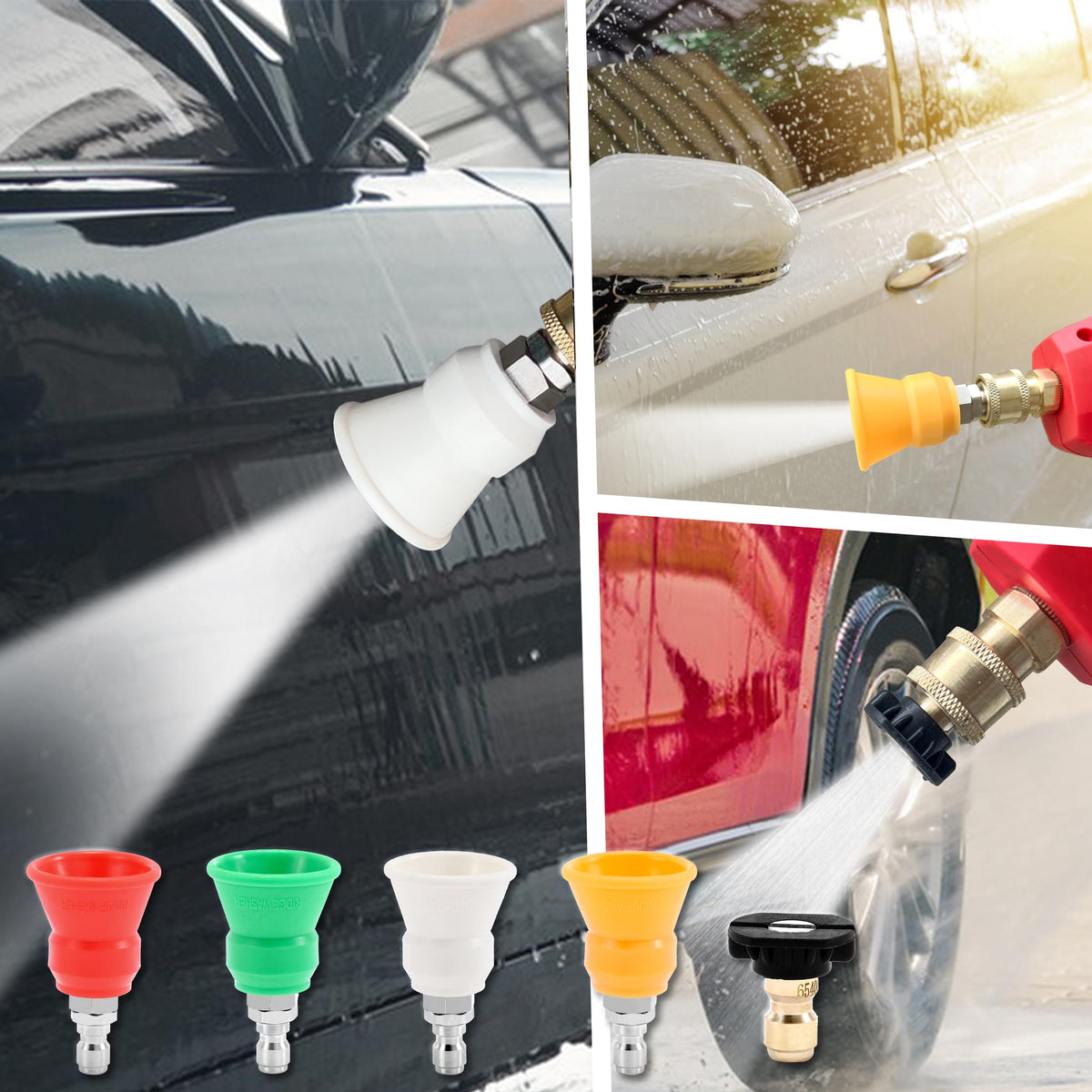 RIDGE WASHER 25-degree nozzle offers versatile spray for decks and sidewalks.