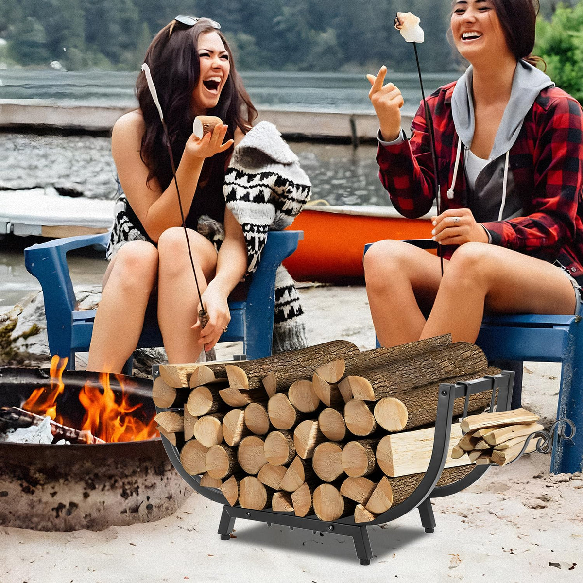 RIDGEPOLE ample storage beside the fireplace keeps firewood tidy and accessible.